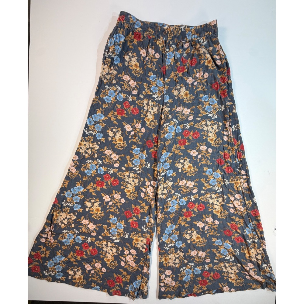 Spell & The Gypsy Collective Floral Wide Leg Pants Boho Elastic Waist Blue M